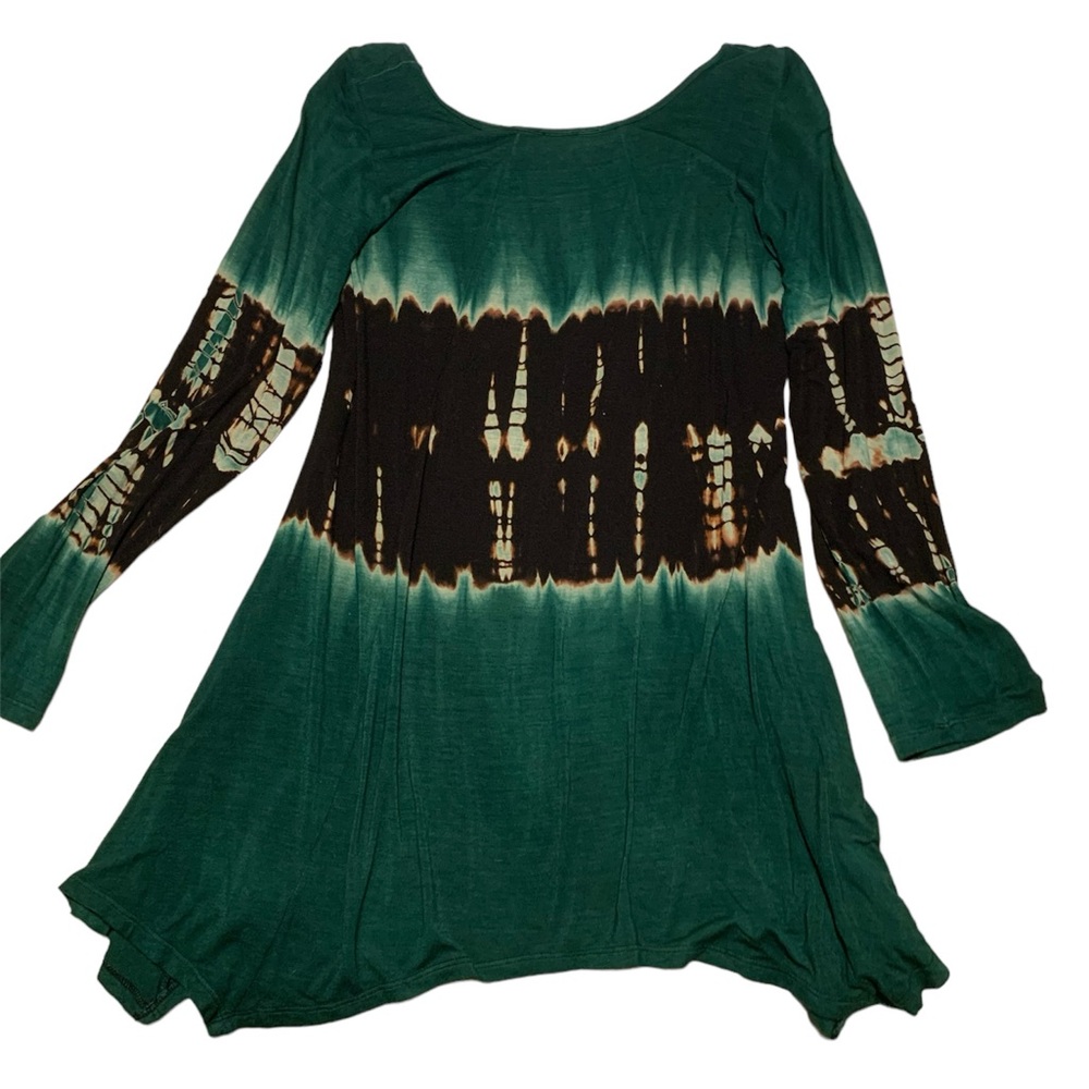 Tie-Dyed jersey knit tunic, cover-up, mini-dress. Green/Black, Cover Charge, M